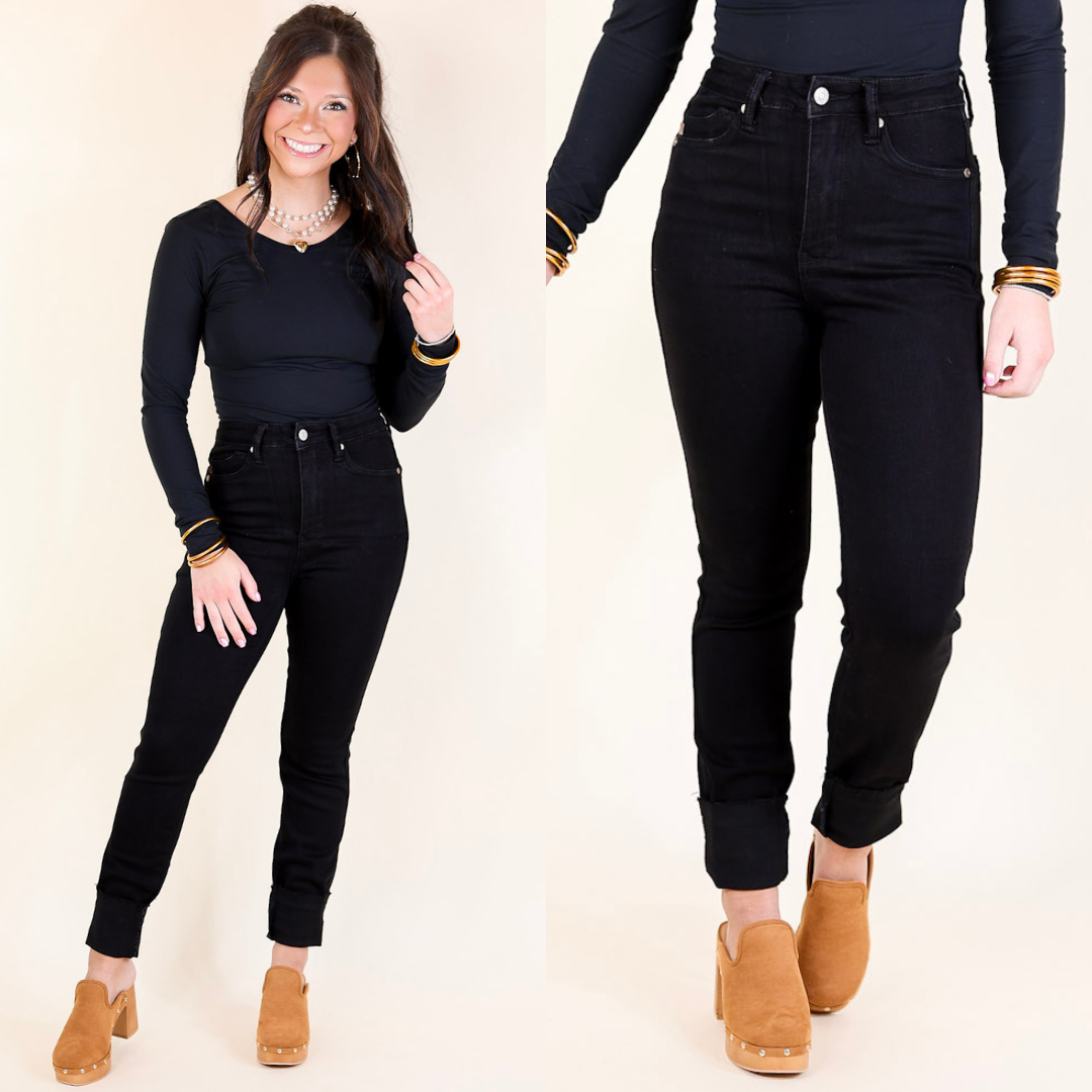 Judy Blue | Versatile Vibes High Waisted Tummy Control Skinny Jeans with Shield Pockets in Black