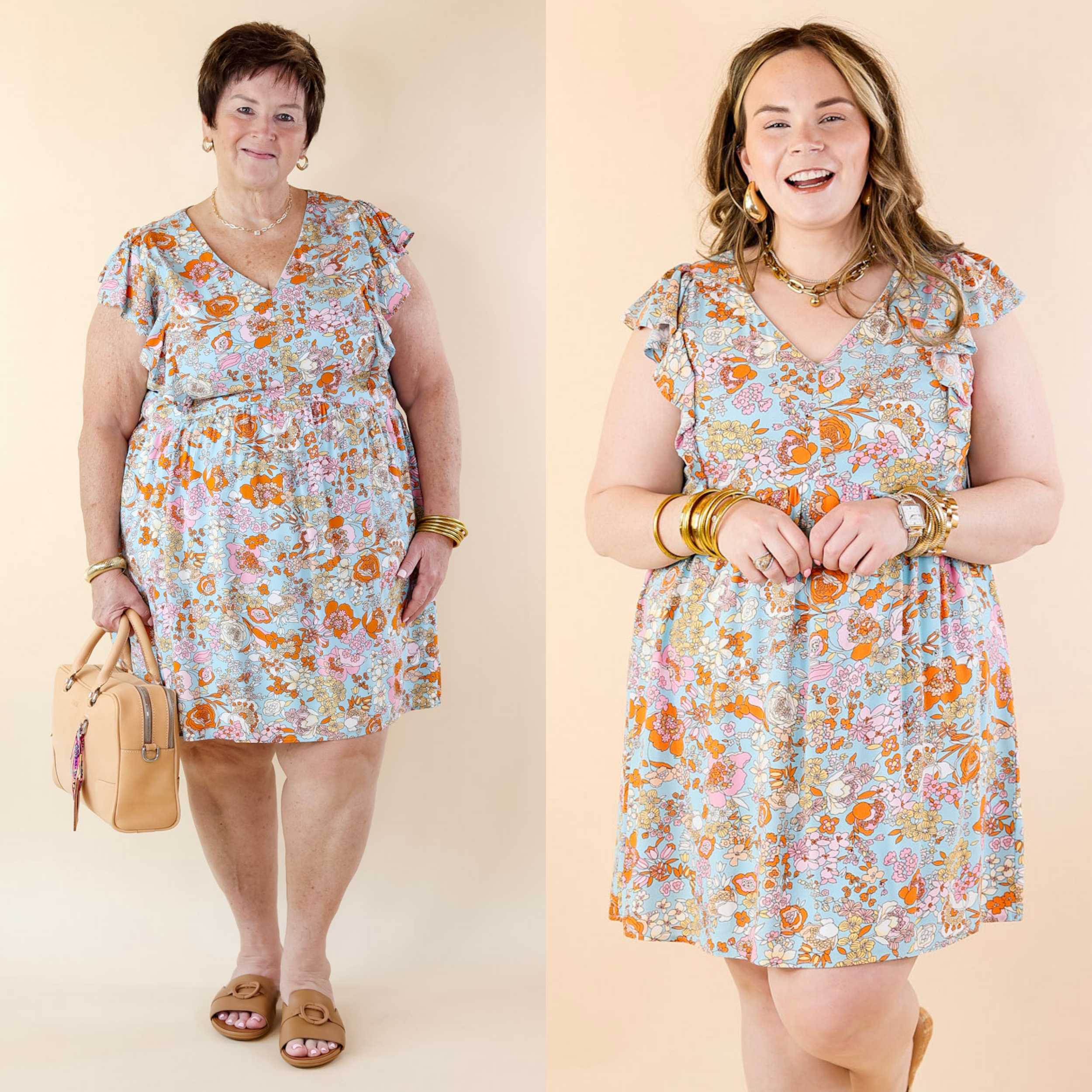 Sunshine On My Mind Floral Ruffle Cap Sleeve Dress in Light Blue - Giddy Up Glamour Boutique