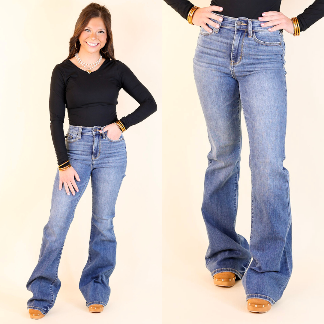 Judy Blue | Sleek and Chic High Waisted Classic Flare Jean in Medium Wash