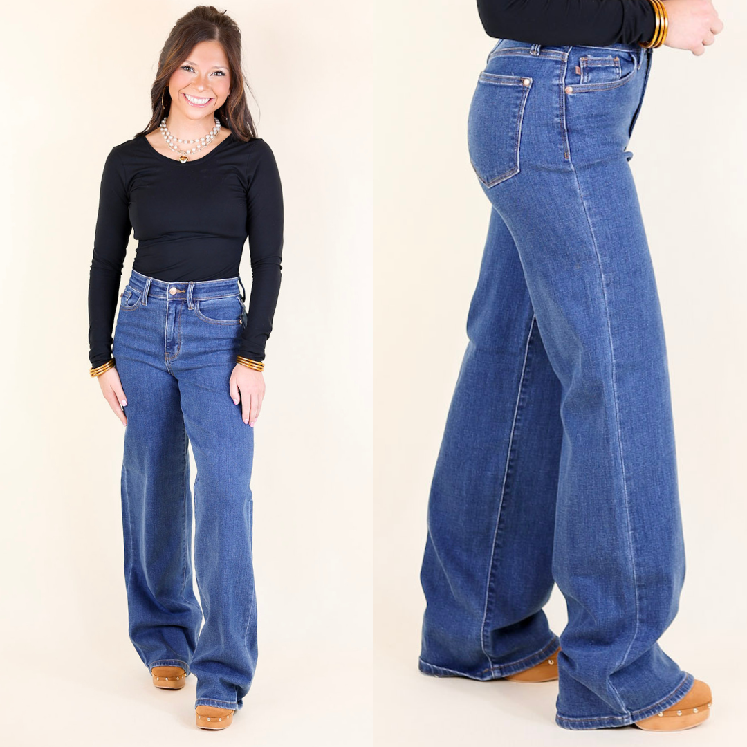 Judy Blue | High Society High Waisted Vintage Wide Leg Jean in Medium Wash