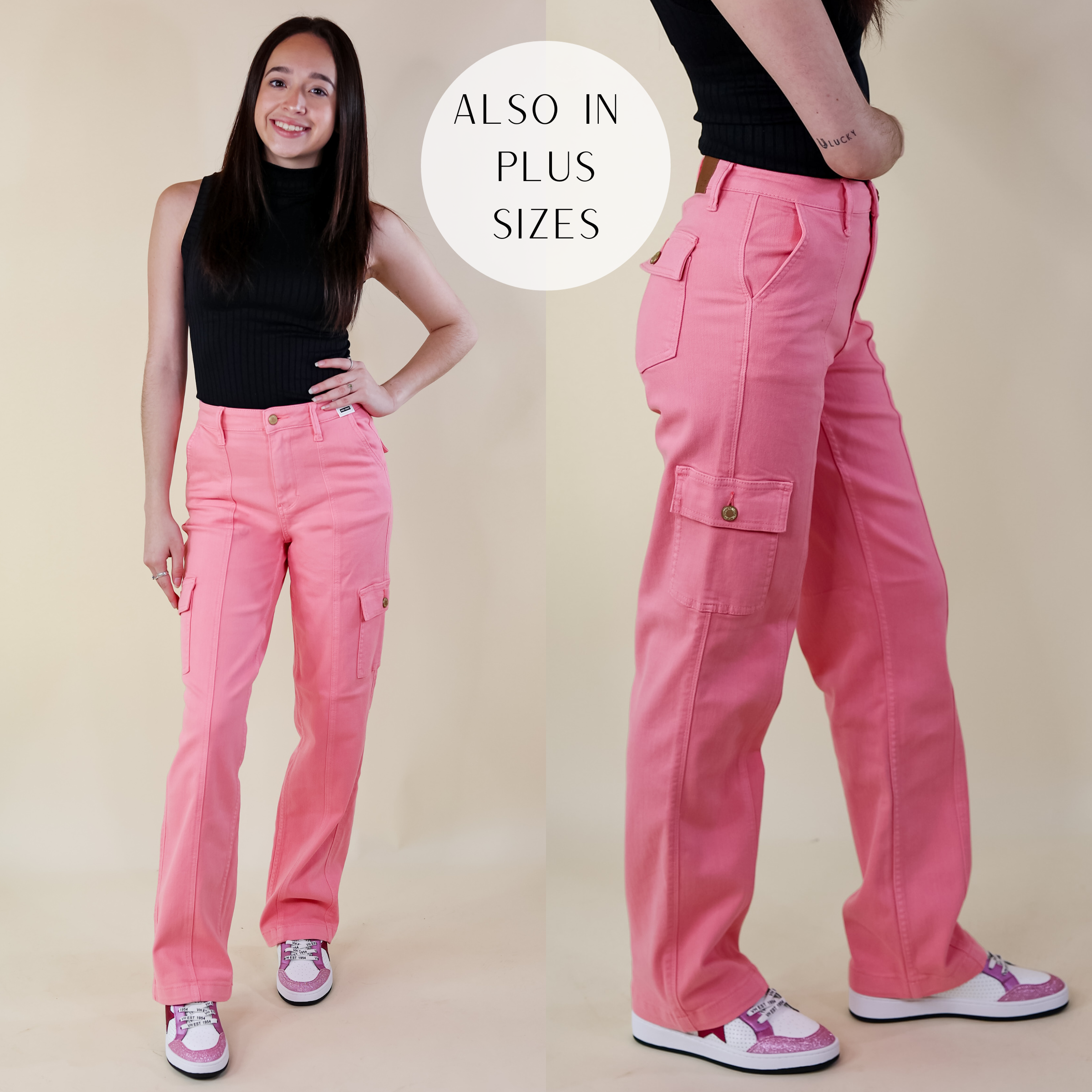 Judy Blue | Chic Efforts Cargo Straight Leg Jeans in Pink Wash - Giddy Up Glamour Boutique