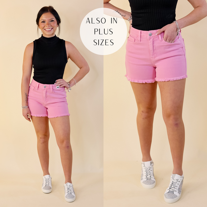 Judy Blue | Sunlight Spectrum Garment Dyed Fray Hem Shorts in Light Pink Wash - Giddy Up Glamour Boutique