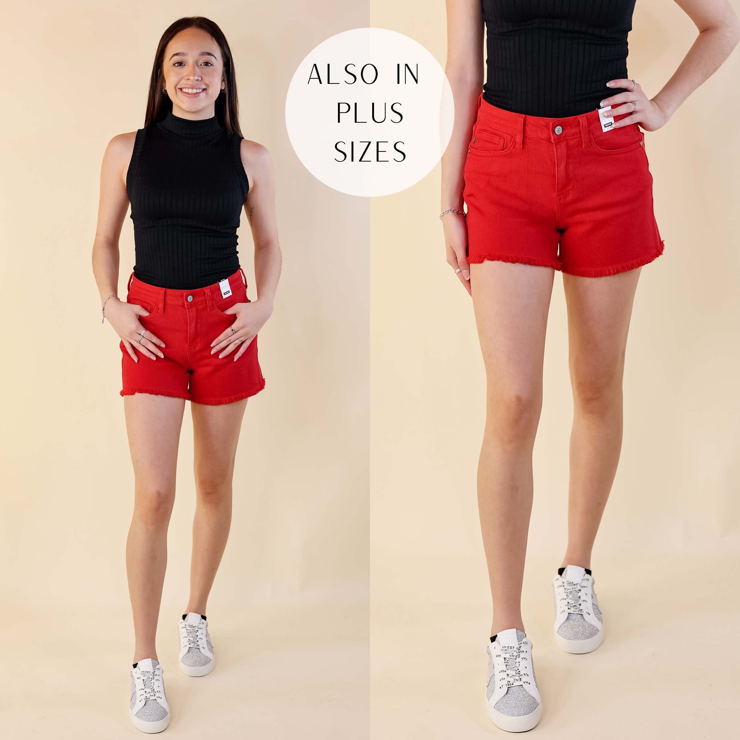 Judy Blue | Sunlight Spectrum Garment Dyed Fray Hem Shorts in Red Wash - Giddy Up Glamour Boutique