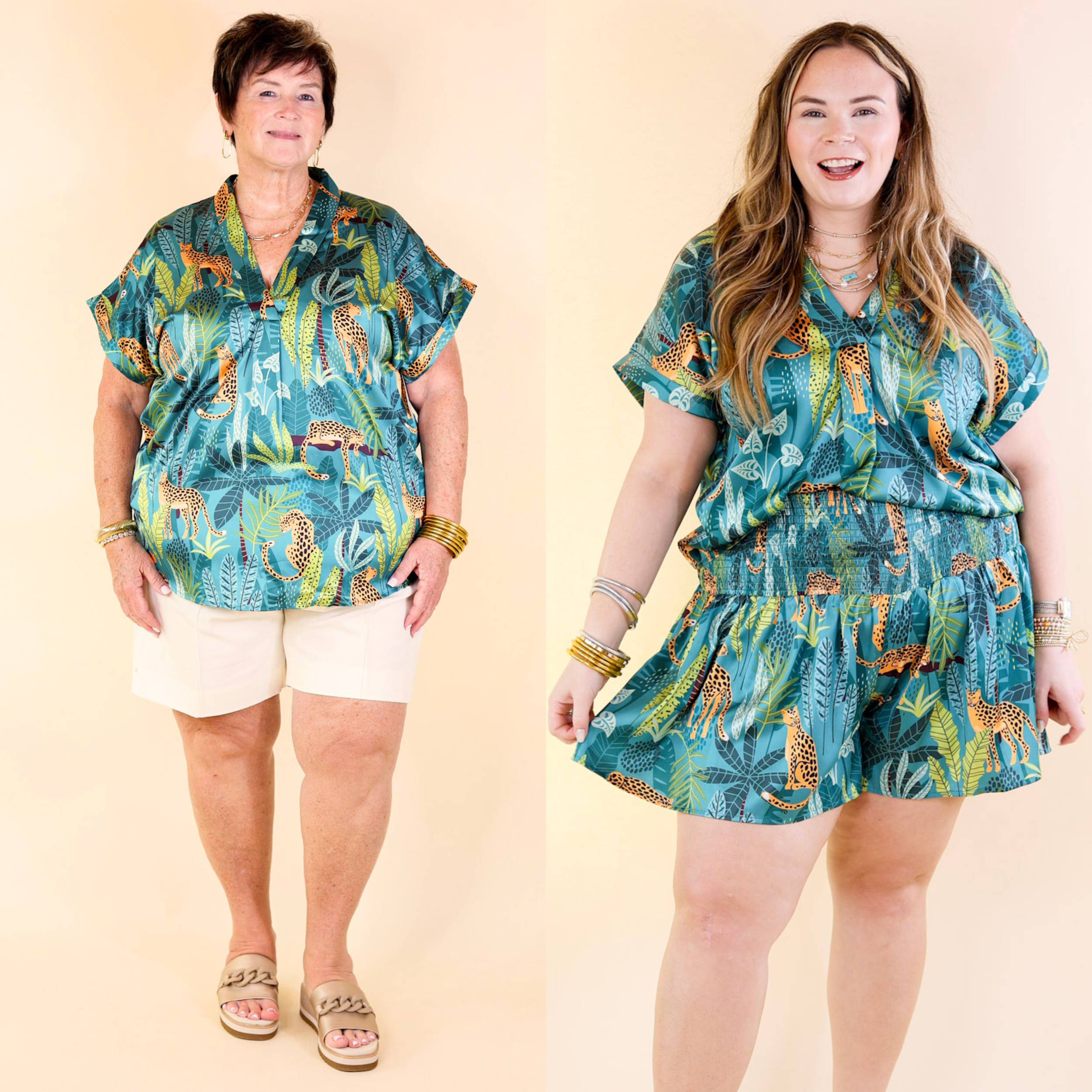 Center of Attention Jungle Print Top in Teal Blue