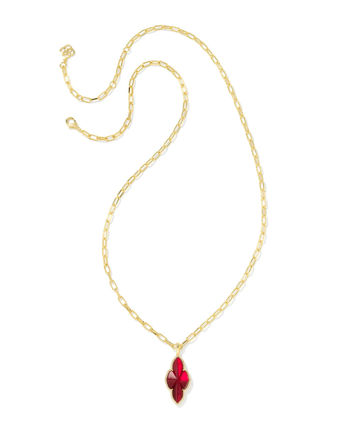 Kendra Scott | Abbie Gold Pave Frame Large Long Pendant Necklace in Cranberry Red Illusion