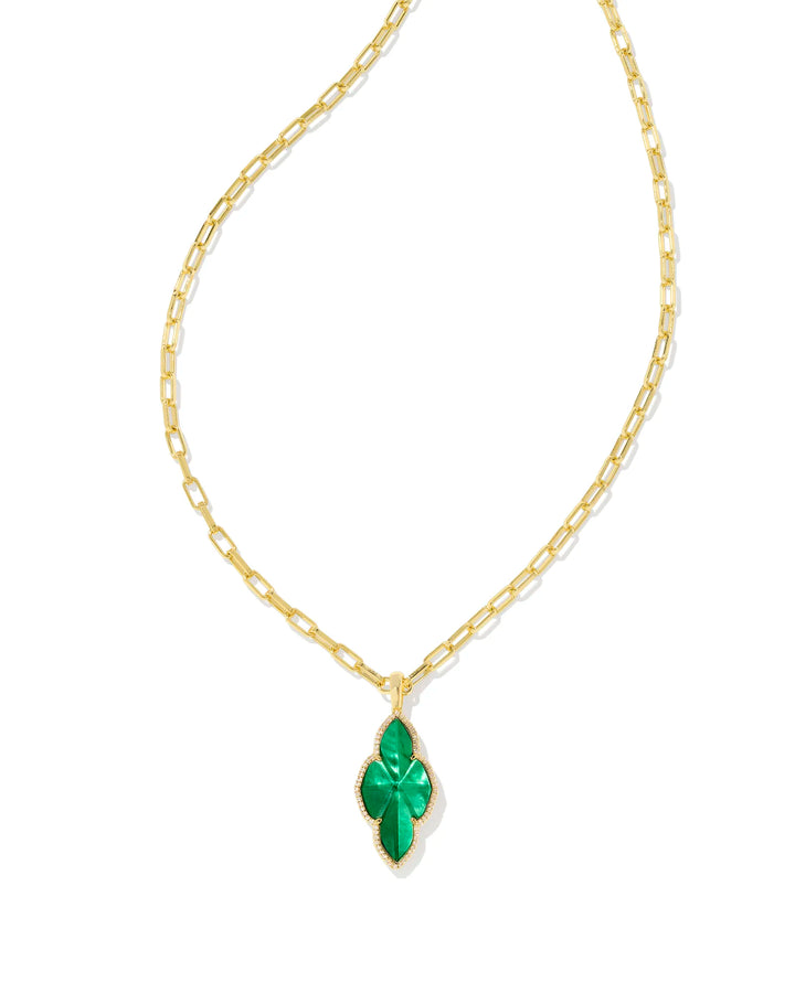 Kendra Scott | Abbie Gold Pave Frame Large Long Pendant Necklace in Emerald Green Illusion