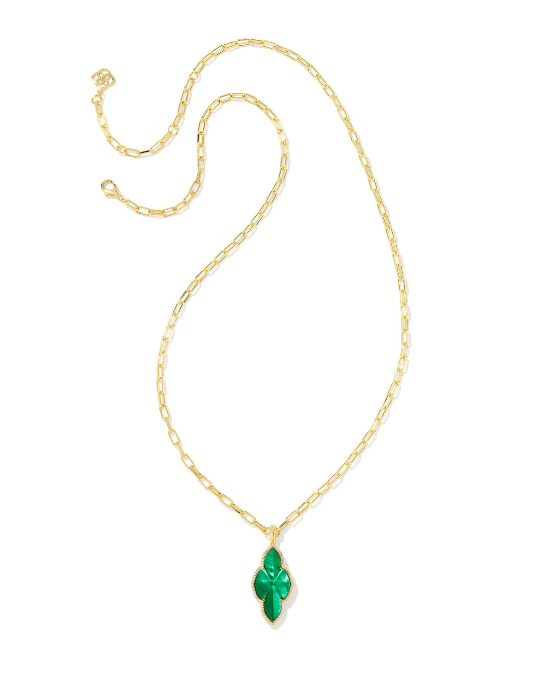 Kendra Scott | Abbie Gold Pave Frame Large Long Pendant Necklace in Emerald Green Illusion