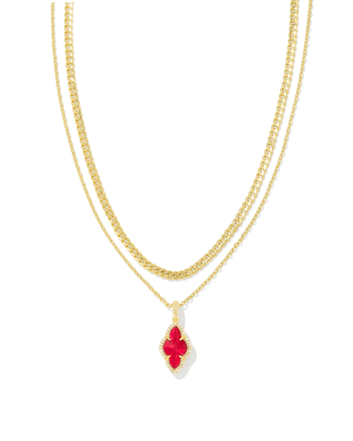 Kendra Scott | Abbie Gold Pave Frame Multi Strand Necklace in Cranberry Red Illusion