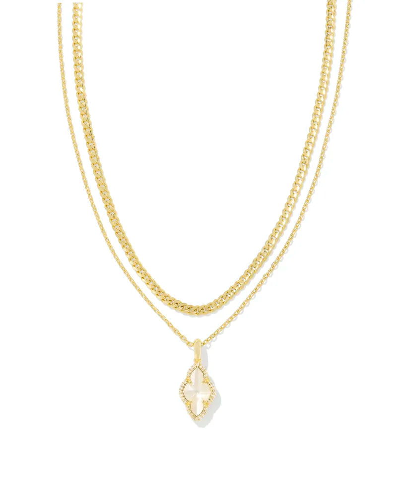 Kendra Scott | Abbie Gold Pave Frame Multi Strand Necklace in Ivory Mother-of-Pearl