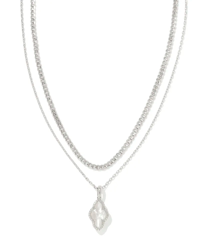 Kendra Scott | Abbie Silver Pave Frame Multi Strand Necklace in Ivory Mother-of-Pearl