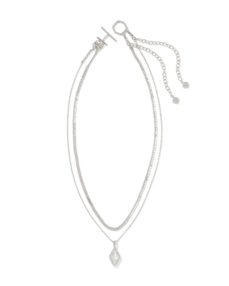 Kendra Scott | Abbie Silver Pave Frame Multi Strand Necklace in Ivory Mother-of-Pearl