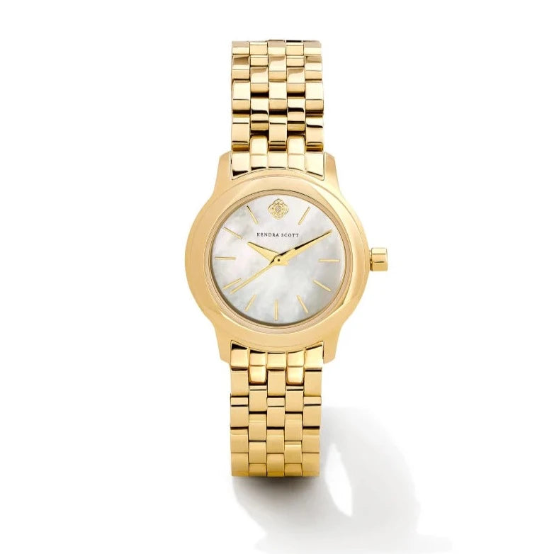 Kendra Scott | Alex Gold Tone Stainless Steel 28mm Watch in Ivory Mother-of-Pearl