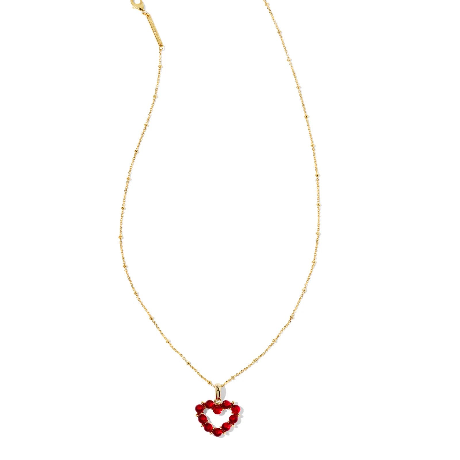 Kendra Scott | Ashton Gold Heart Short Pendant Necklace in Red Glass - Giddy Up Glamour Boutique