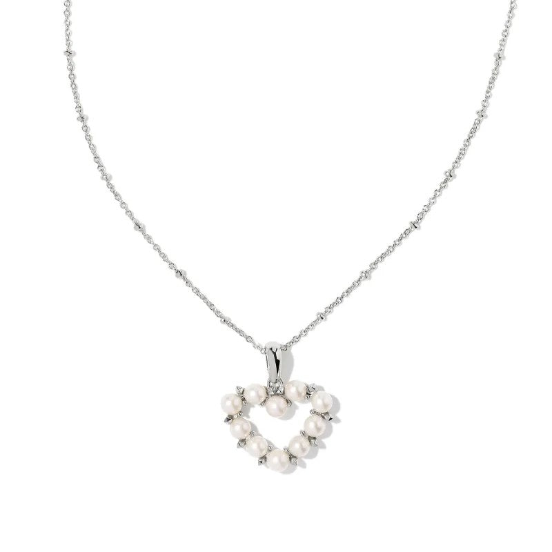 Kendra Scott | Ashton Silver Heart Short Pendant Necklace in White Pearl - Giddy Up Glamour Boutique