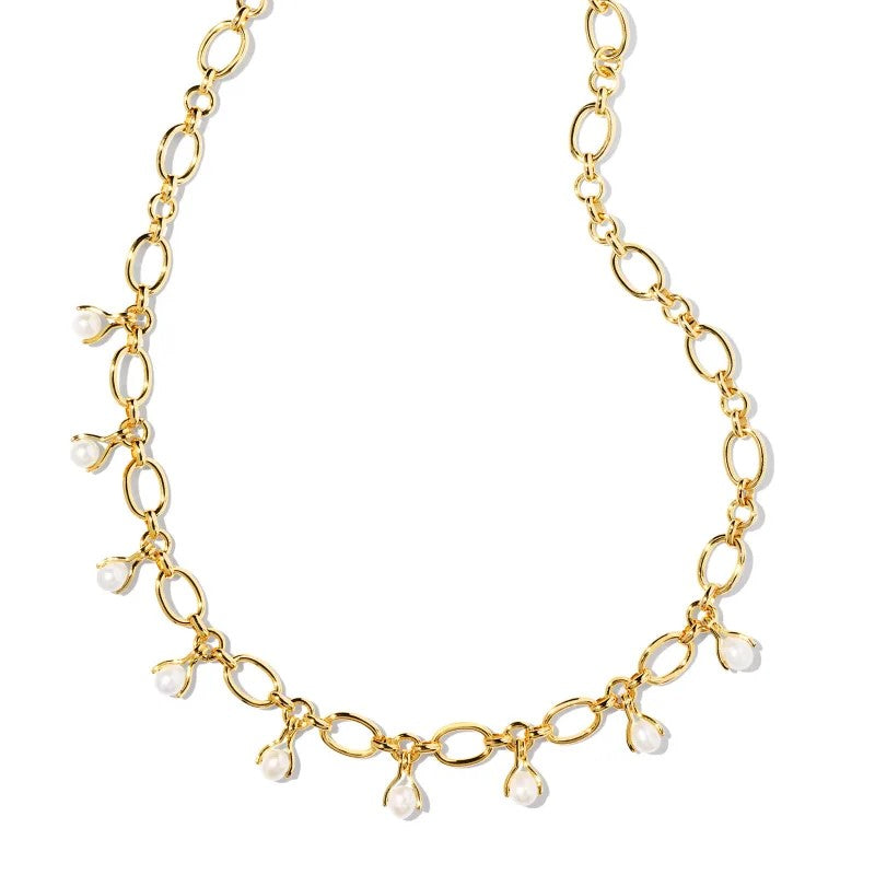 Kendra Scott | Ashton Gold Pearl Chain Necklace in White Pearl - Giddy Up Glamour Boutique