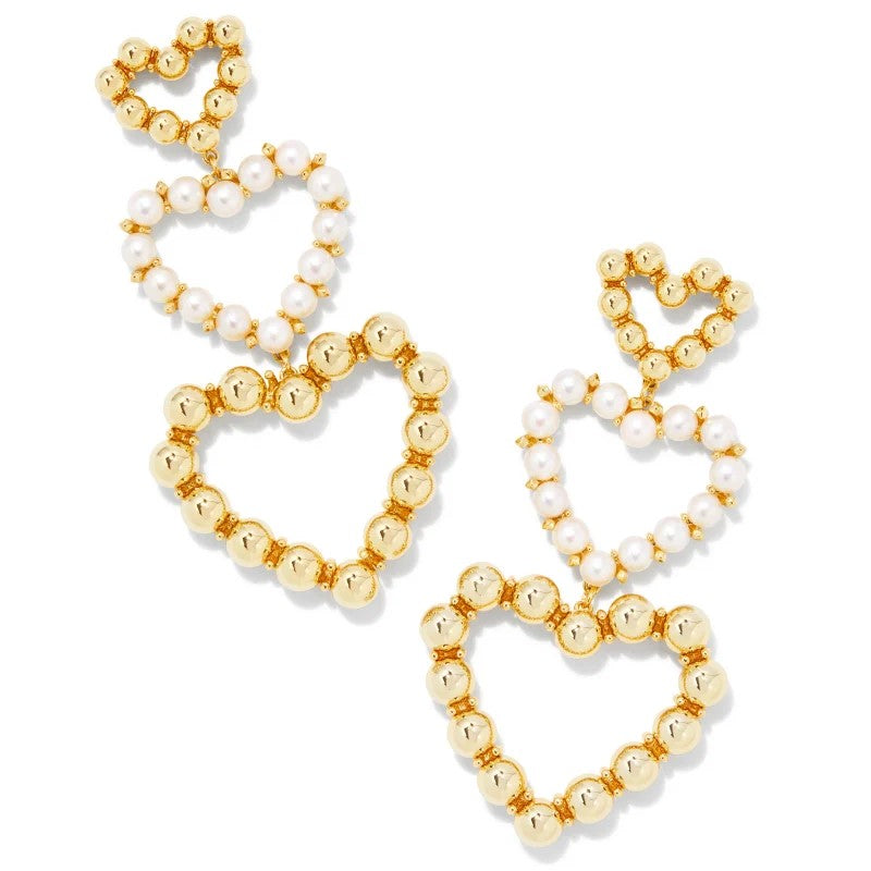 Kendra Scott | Ashton Gold Pearl Heart Statement Earrings in White Pearl - Giddy Up Glamour Boutique