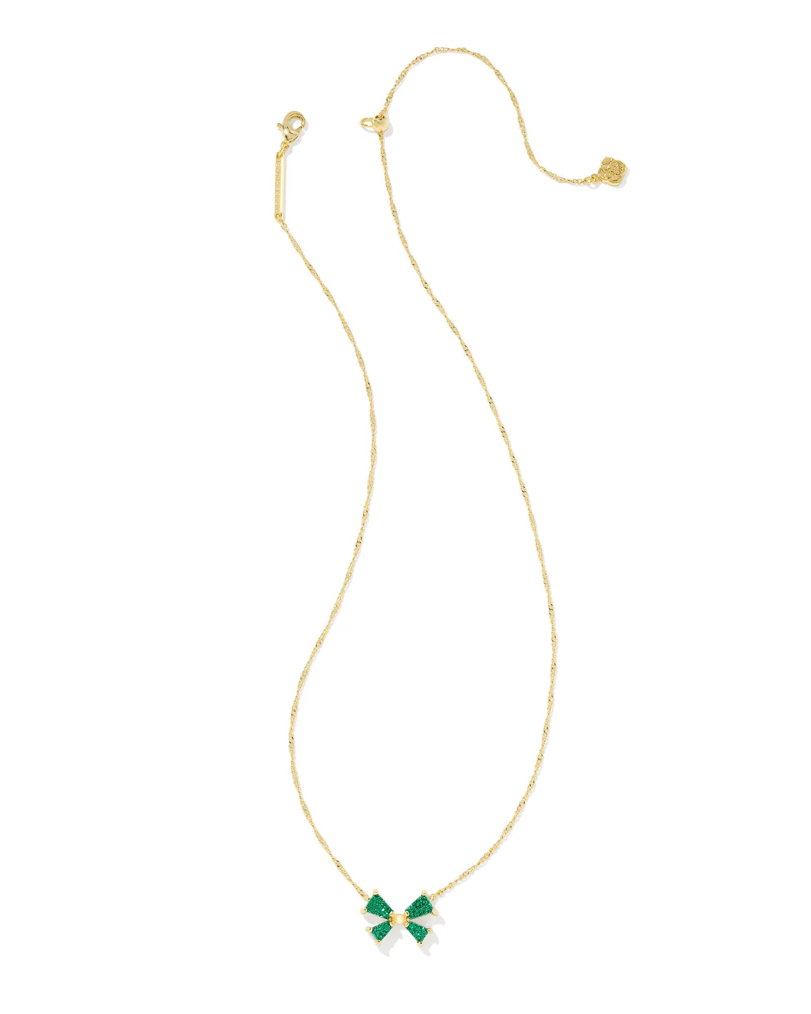 Kendra Scott | Blair Gold Bow Small Short Pendant Necklace in Emerald Green Drusy