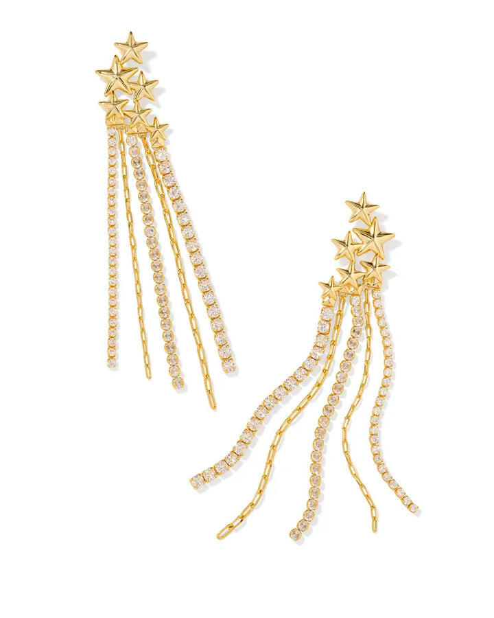 Kendra Scott | Cassidy Gold Shooting Stars Statement Earrings in White Crystal