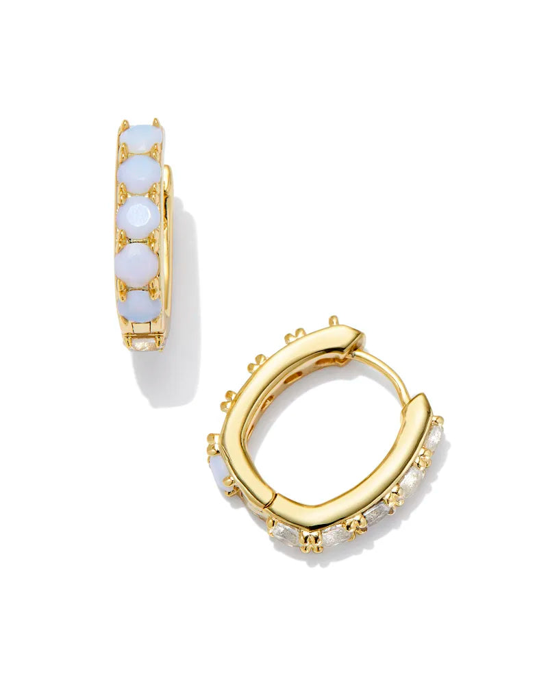 Kendra Scott | Chandler Gold Huggie Earrings in White Opalite Mix - Giddy Up Glamour Boutique