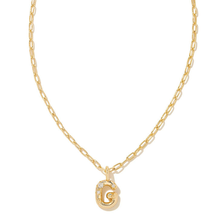 Kendra Scott | Crystal Initial Letter Gold Short Pendant Necklace in White Crystal
