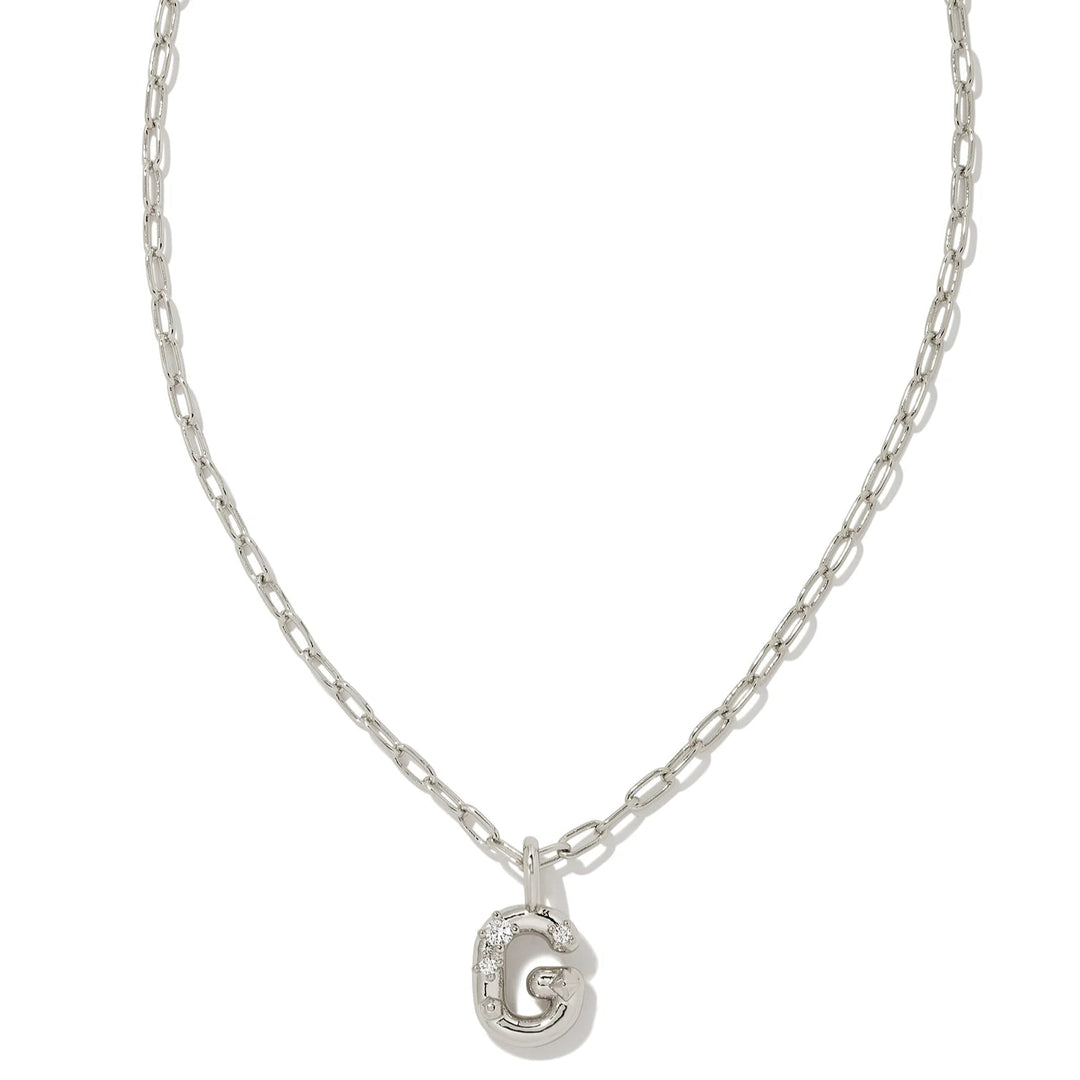 Kendra Scott | Crystal Initial Letter Silver Short Pendant Necklace in White Crystal