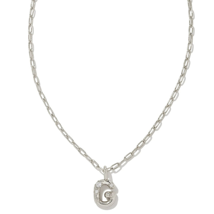 Kendra Scott | Crystal Initial Letter Silver Short Pendant Necklace in White Crystal