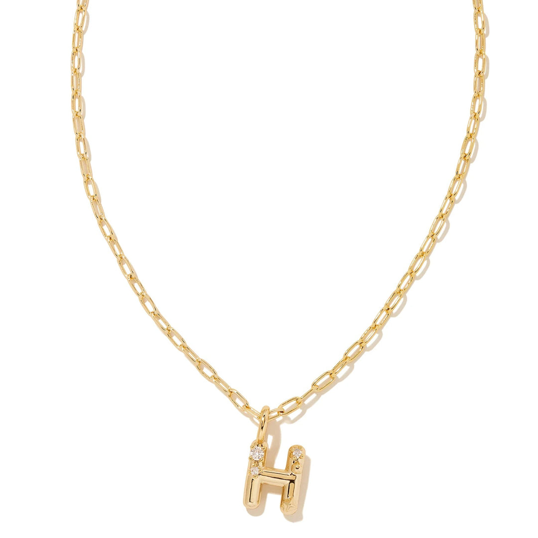 Kendra Scott | Crystal Initial Letter Gold Short Pendant Necklace in White Crystal