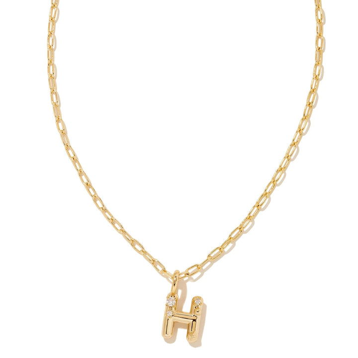 Kendra Scott | Crystal Initial Letter Gold Short Pendant Necklace in White Crystal
