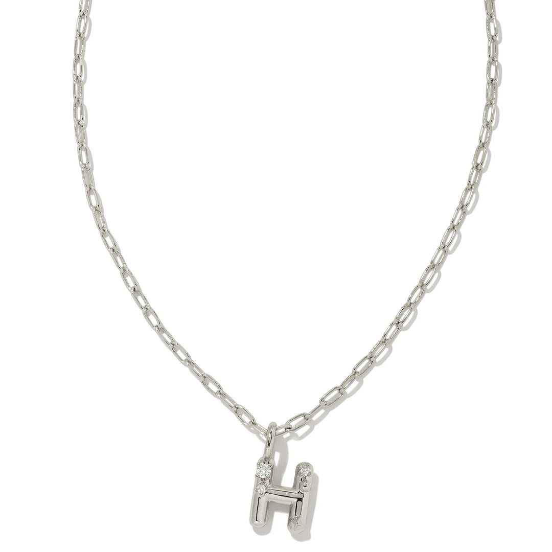 Kendra Scott | Crystal Initial Letter Silver Short Pendant Necklace in White Crystal