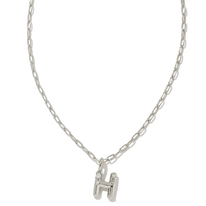 Kendra Scott | Crystal Initial Letter Silver Short Pendant Necklace in White Crystal