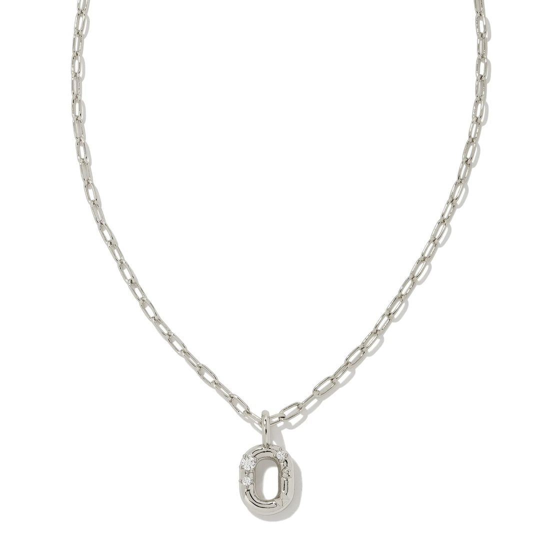 Kendra Scott | Crystal Initial Letter Silver Short Pendant Necklace in White Crystal
