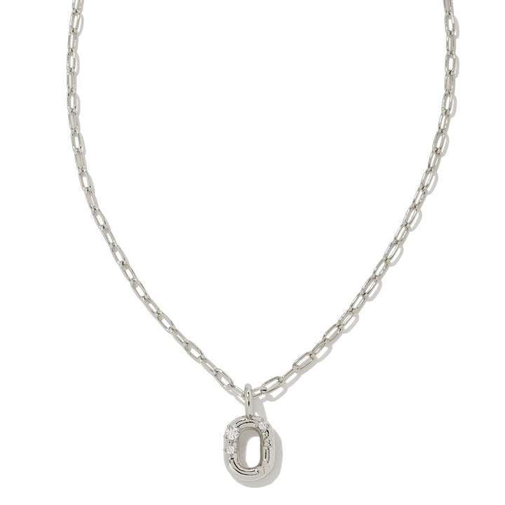 Kendra Scott | Crystal Initial Letter Silver Short Pendant Necklace in White Crystal