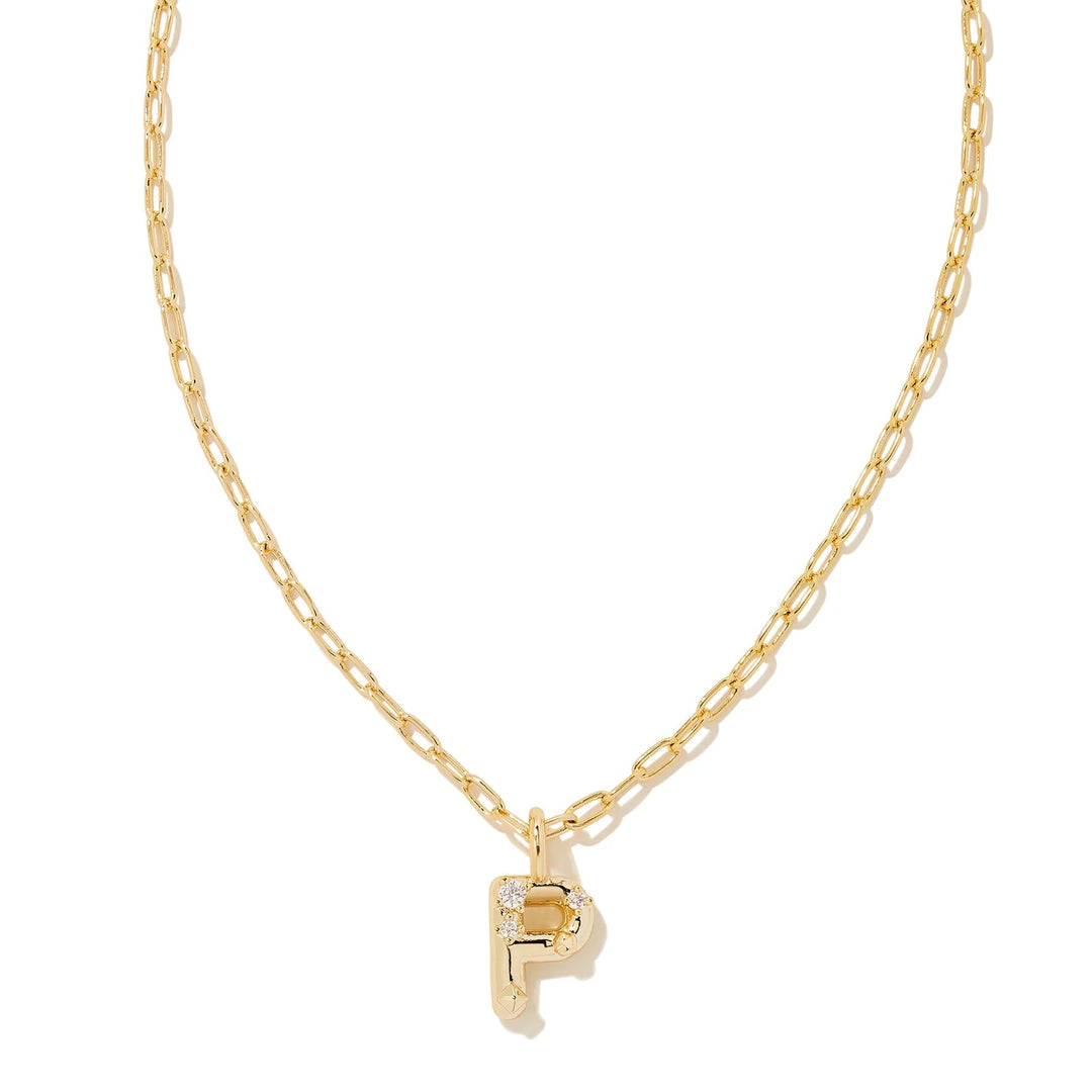 Kendra Scott | Crystal Initial Letter Gold Short Pendant Necklace in White Crystal