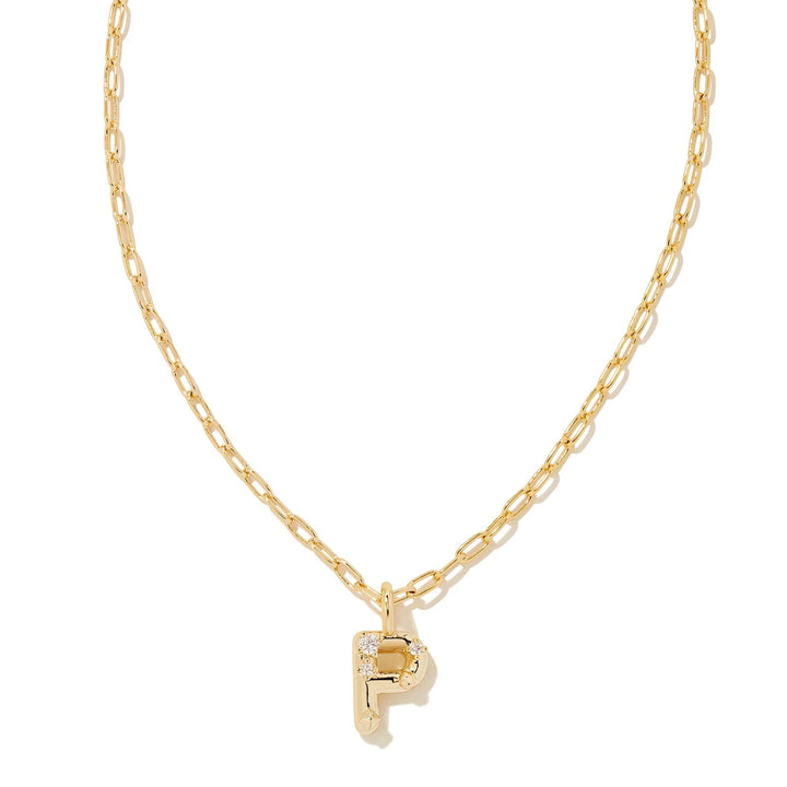 Kendra Scott | Crystal Initial Letter Gold Short Pendant Necklace in White Crystal