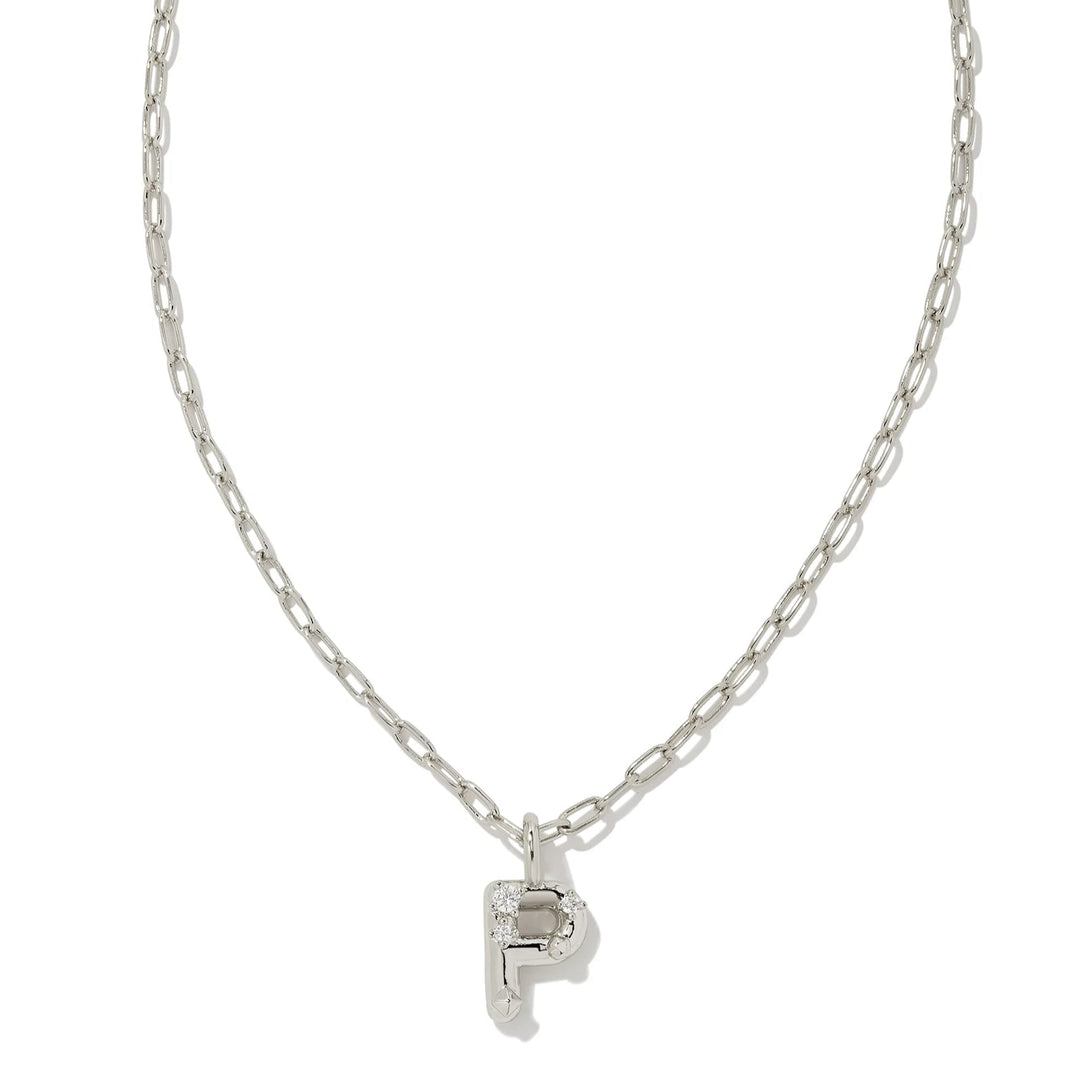 Kendra Scott | Crystal Initial Letter Silver Short Pendant Necklace in White Crystal