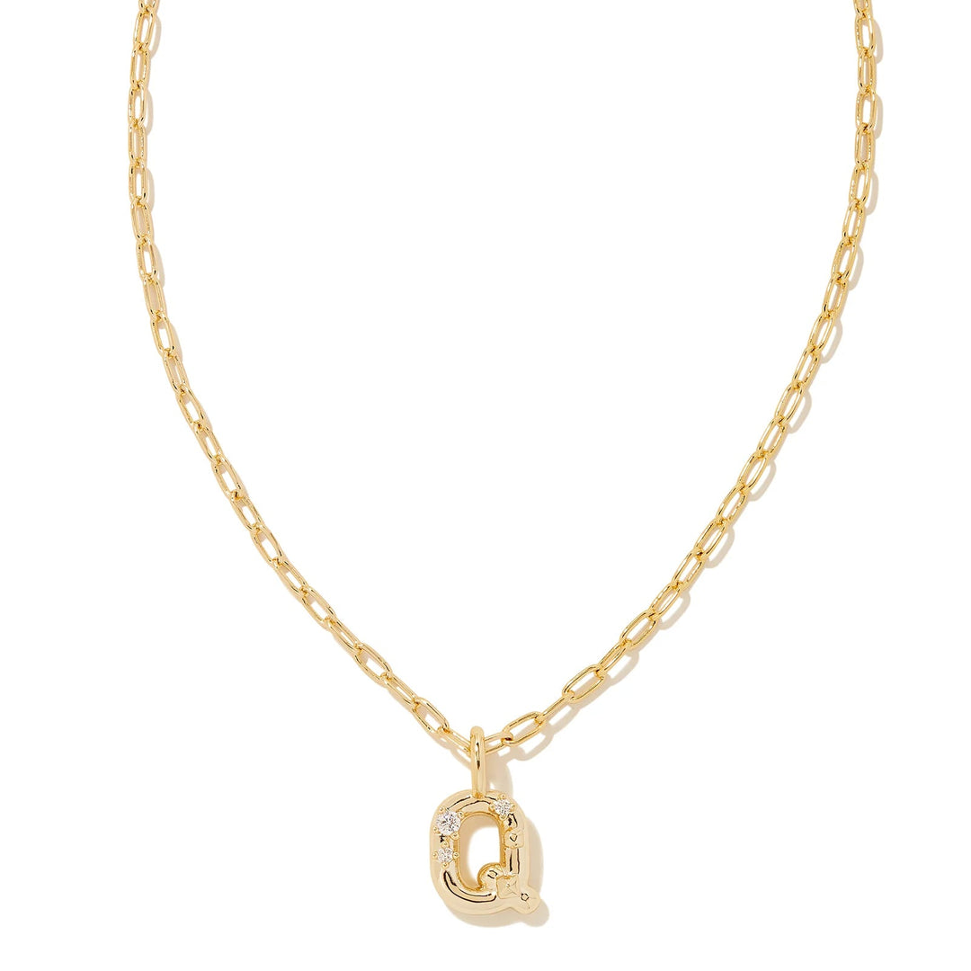 Kendra Scott | Crystal Initial Letter Gold Short Pendant Necklace in White Crystal