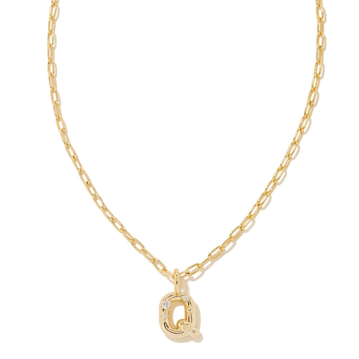 Kendra Scott | Crystal Initial Letter Gold Short Pendant Necklace in White Crystal
