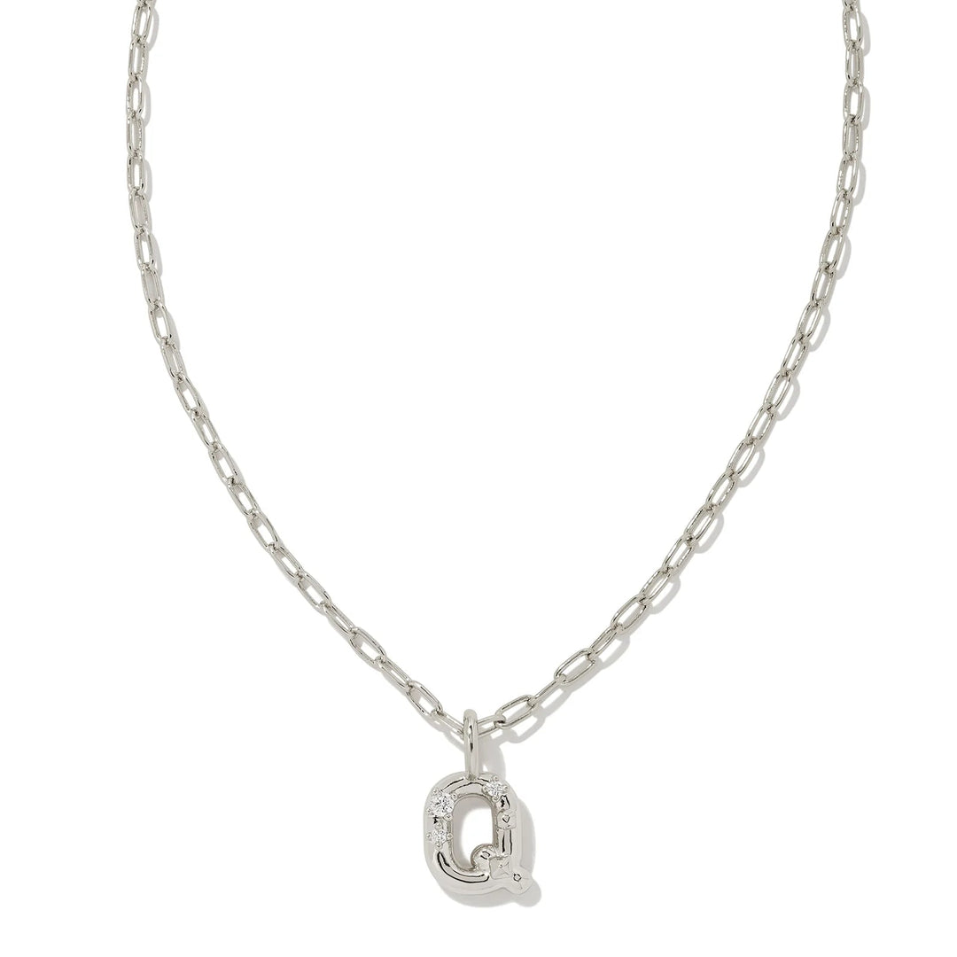 Kendra Scott | Crystal Initial Letter Silver Short Pendant Necklace in White Crystal