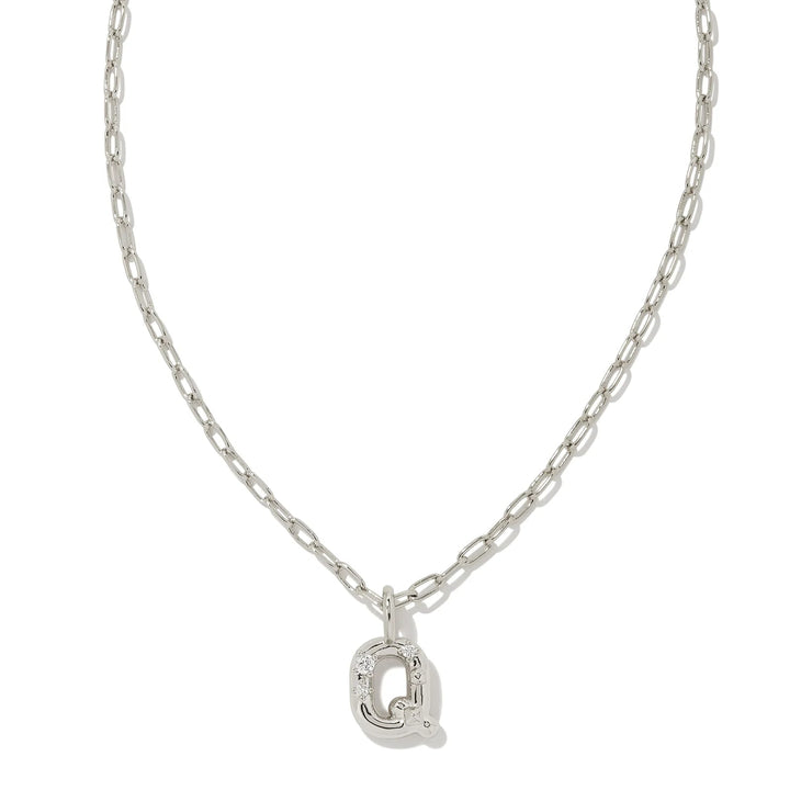 Kendra Scott | Crystal Initial Letter Silver Short Pendant Necklace in White Crystal