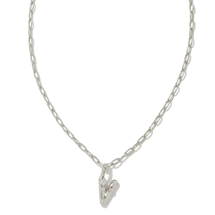 Kendra Scott | Crystal Initial Letter Silver Short Pendant Necklace in White Crystal