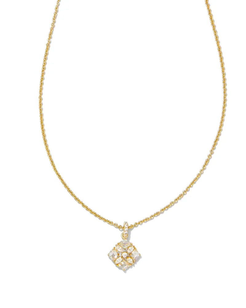 Kendra Scott | Dira Gold Crystal Short Pendant Necklace in White Crystal - Giddy Up Glamour Boutique