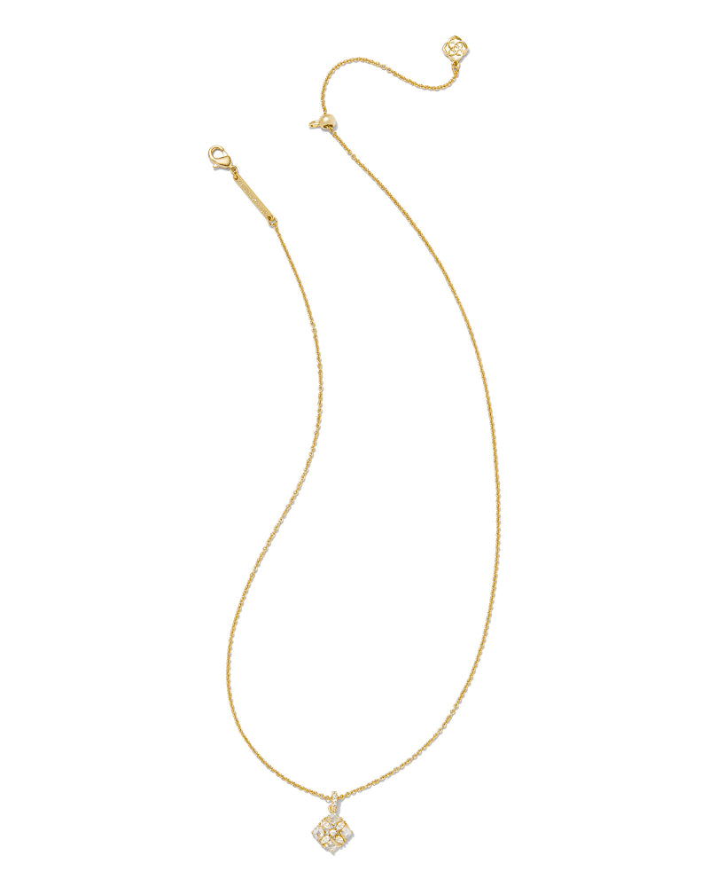 Kendra Scott | Dira Gold Crystal Short Pendant Necklace in White Crystal - Giddy Up Glamour Boutique