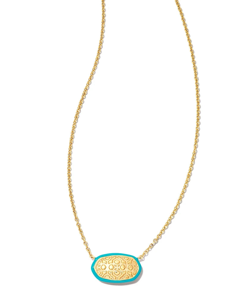 Kendra Scott | Elisa Gold Enamel Framed Short Pendant Necklace in Sea Green Ombre Illusion - Giddy Up Glamour Boutique