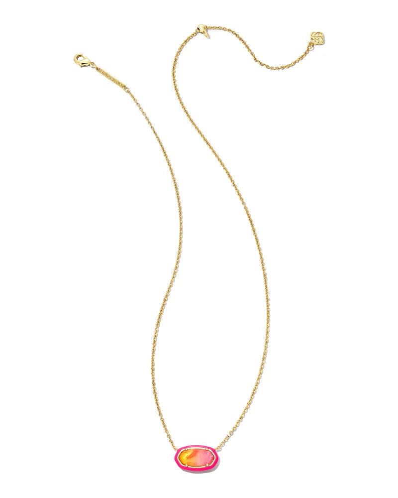 Kendra Scott | Elisa Gold Enamel Framed Short Pendant Necklace in Sunset Ombre Illusion