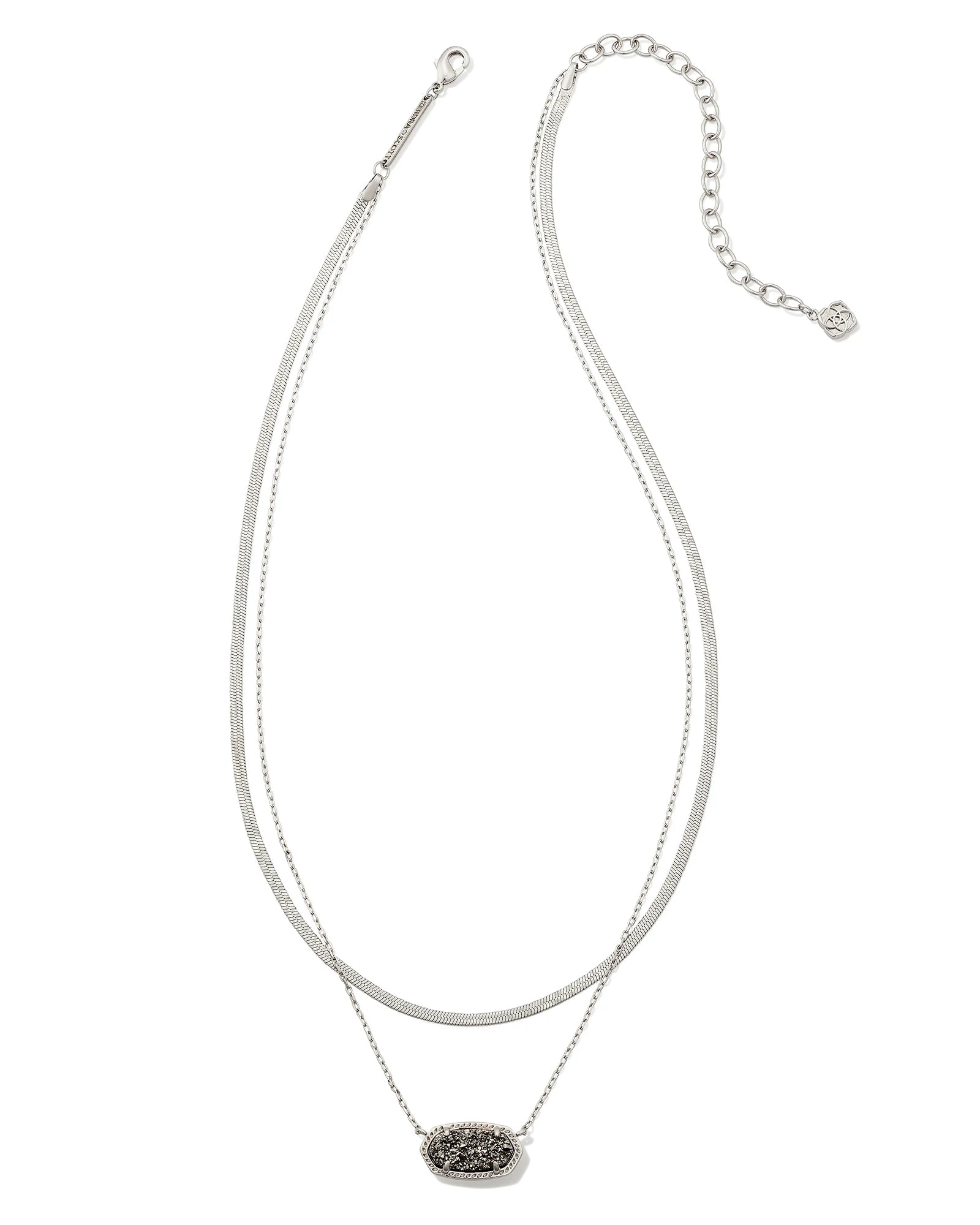 Kendra Scott | Elisa Herringbone Silver Multi Strand Necklace in Platinum Drusy - Giddy Up Glamour Boutique