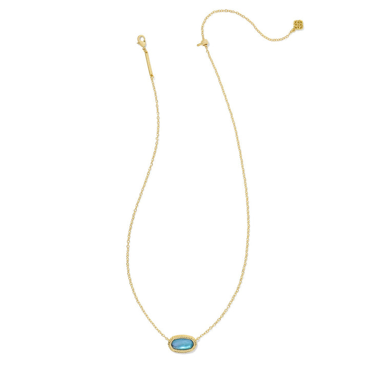 Kendra Scott | Elisa Gold Ridge Frame Short Pendant Necklace in Indigo Watercolor Illusion - Giddy Up Glamour Boutique