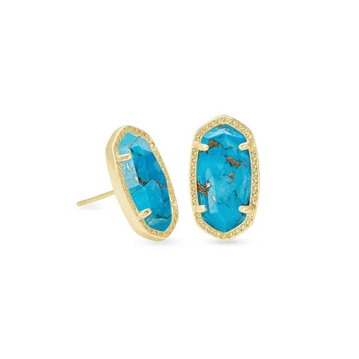 Kendra Scott | Ellie Gold Stud Earrings in Bronze Veined Turquoise Magnesite - Giddy Up Glamour Boutique