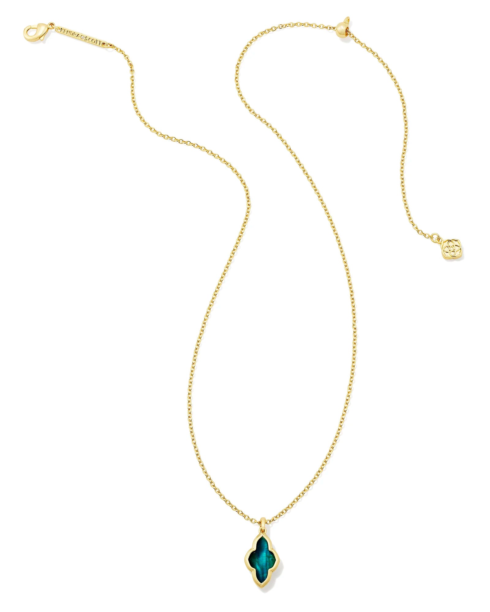 Kendra Scott | Framed Abbie Gold Short Pendant Necklace in Teal Tiger's Eye - Giddy Up Glamour Boutique
