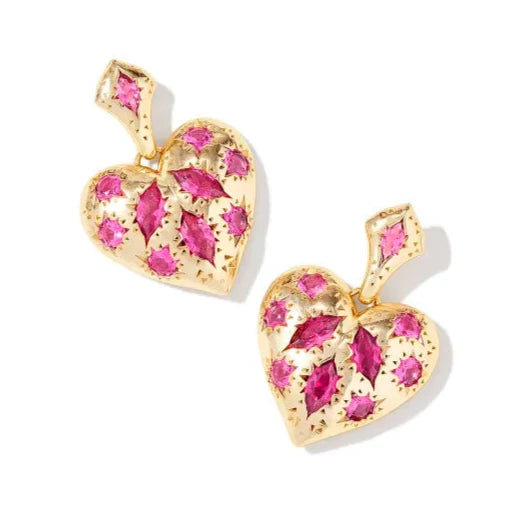 Kendra Scott | Holland gold Heart Drop Earrings in Pink Crystal