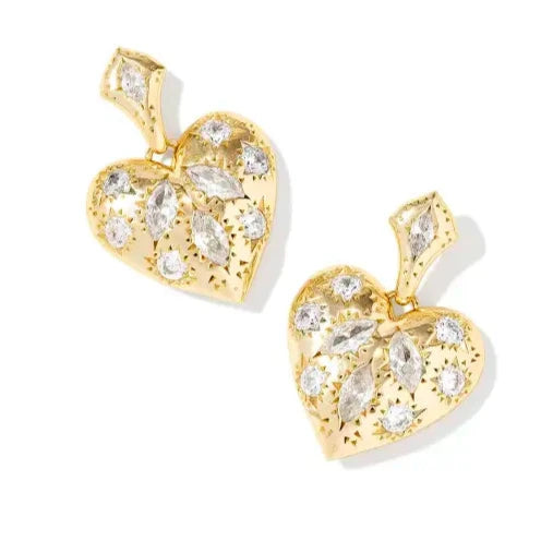 Kendra Scott | Holland Gold Heart Drop Earrings in White Crystal